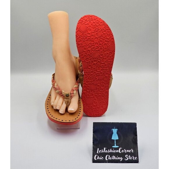 Ugg Australia Women's Tan Coral Leather Navie Braided Flip Flops Size 11 2641 - Picture 3 of 15